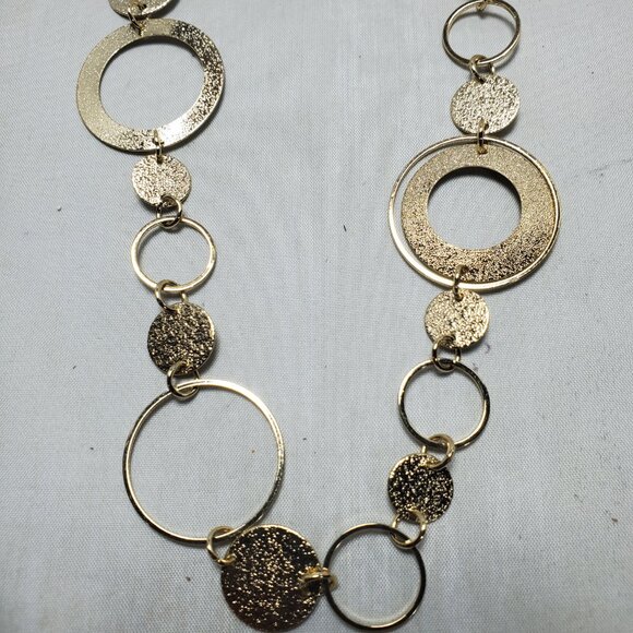 NY & Co Gold Necklace with Circles and Hammered Discs - Picture 6 of 7